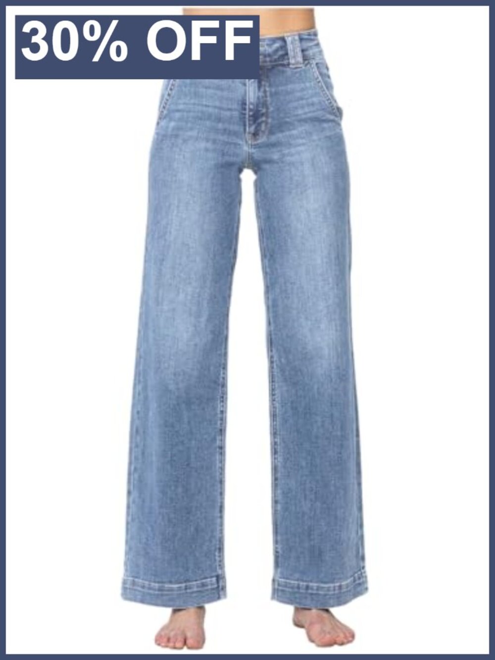 High Waisted Wide Leg Straight Jeans with Tummy Control, Stretchy Denim, Pockets